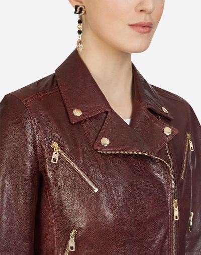 Shop Dolce & Gabbana Leather Biker Jacket In Brown