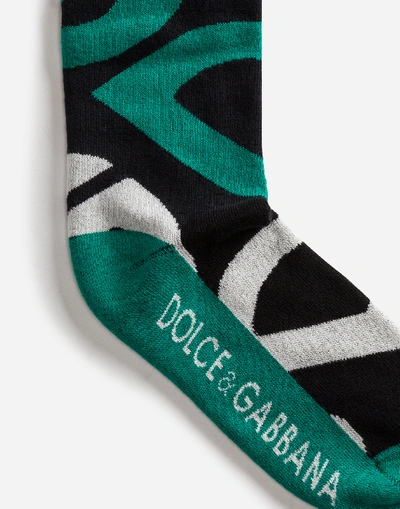 Shop Dolce & Gabbana Cotton Socks With Jacquard Dg Logo In Multicolor