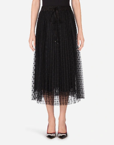 Shop Dolce & Gabbana Patterned Tulle Midi Skirt In Black