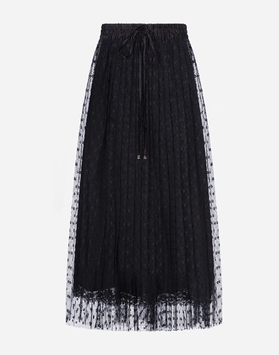 Shop Dolce & Gabbana Patterned Tulle Midi Skirt In Black