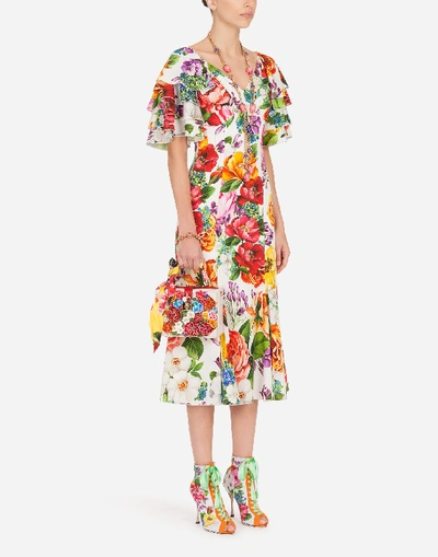 Shop Dolce & Gabbana Short-sleeved Charmeuse Midi Dress With Mixed Floral Print