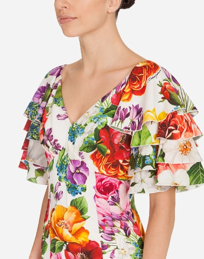 Shop Dolce & Gabbana Short-sleeved Charmeuse Midi Dress With Mixed Floral Print