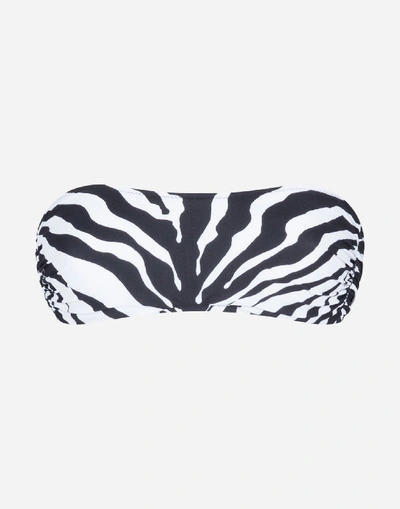 Shop Dolce & Gabbana Bandeau Bikini Top With Zebra Print In Animal Print