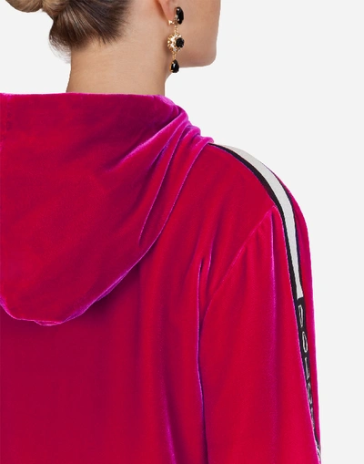 Shop Dolce & Gabbana Smooth Velvet Zip-up Hoodie In Fuchsia