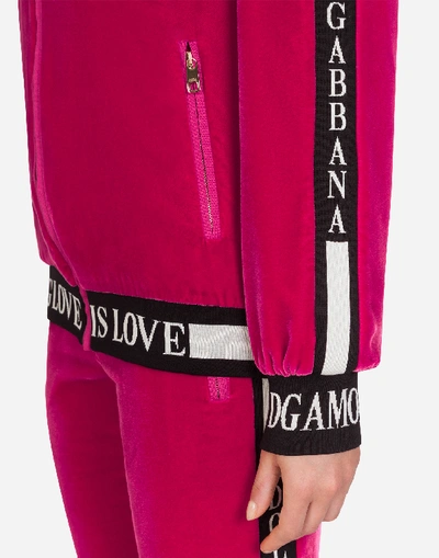 Shop Dolce & Gabbana Smooth Velvet Zip-up Hoodie In Fuchsia
