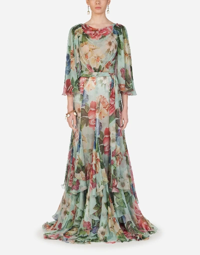 Shop Dolce & Gabbana Long Floral-print Chiffon Dress In Floral Print