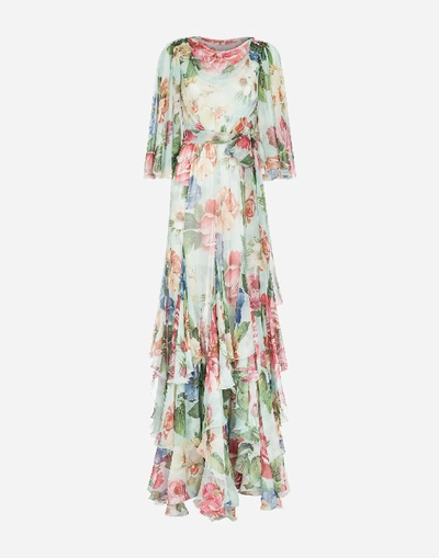 Shop Dolce & Gabbana Long Floral-print Chiffon Dress In Floral Print