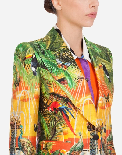Shop Dolce & Gabbana Single-breasted Jacket In Shantung With Jungle Print In Multicolored