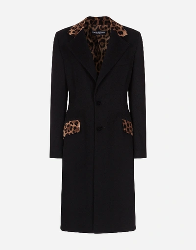 Shop Dolce & Gabbana Mixed Cashmere Coat With Leopard Print Detail