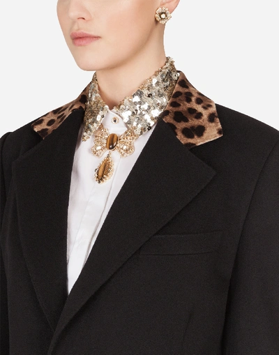 Shop Dolce & Gabbana Mixed Cashmere Coat With Leopard Print Detail