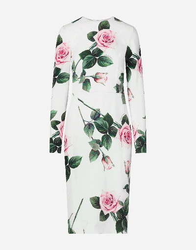 Shop Dolce & Gabbana Cady Fabric Tropical Rose Print Midi Dress In Floral Print