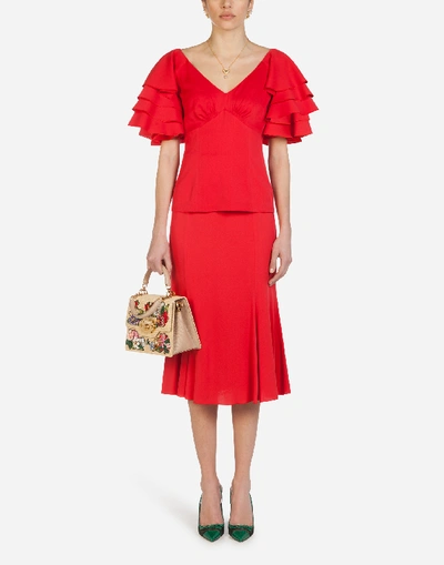 Shop Dolce & Gabbana Charmeuse Godet Midi Skirt In Orange