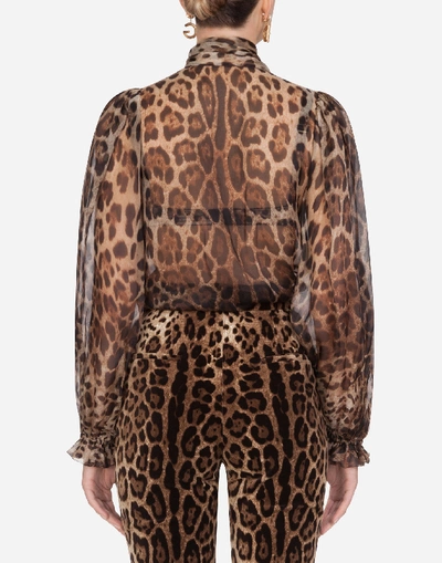 Shop Dolce & Gabbana Pussy-bow Organza Shirt With Leopard Print In Leo Print