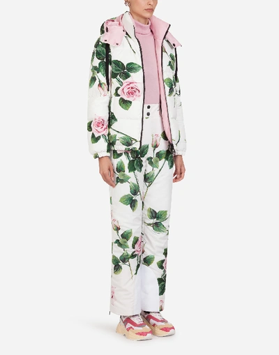Shop Dolce & Gabbana Tropical Rose Print Nylon Ski Dungarees In Floral Print