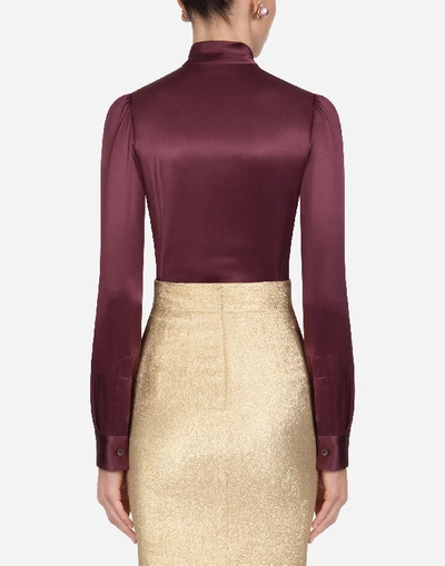 Shop Dolce & Gabbana Silk Shirt With Pussy-bow In Purple