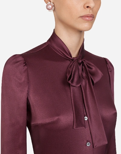 Shop Dolce & Gabbana Silk Shirt With Pussy-bow In Purple