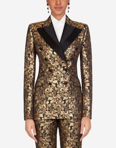 Shop Dolce & Gabbana Double-breasted Lamé Jacquard Jacket In Gold