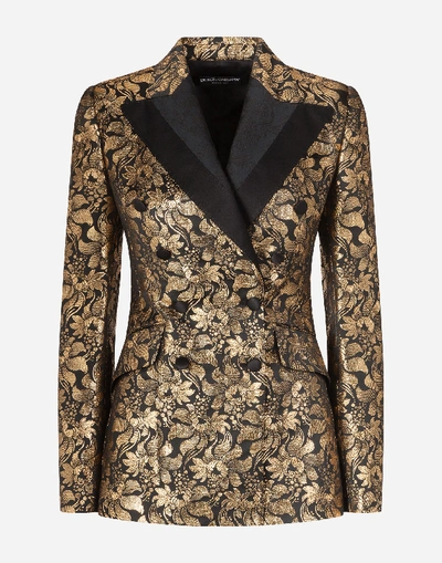 Shop Dolce & Gabbana Double-breasted Lamé Jacquard Jacket In Gold