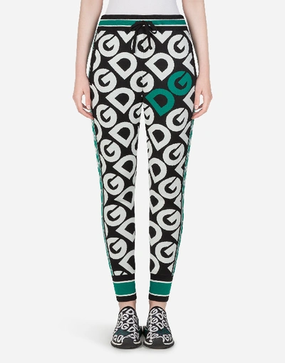 Shop Dolce & Gabbana Wool Jogging Pants With Jacquard Dg Logo Details In Multicolor