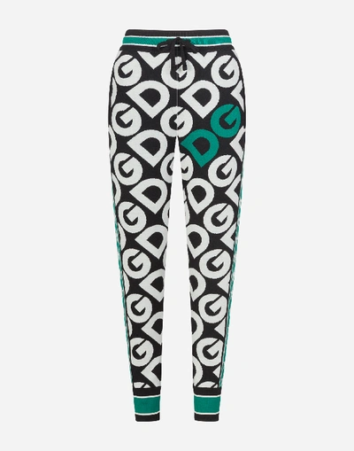 Shop Dolce & Gabbana Wool Jogging Pants With Jacquard Dg Logo Details In Multicolor