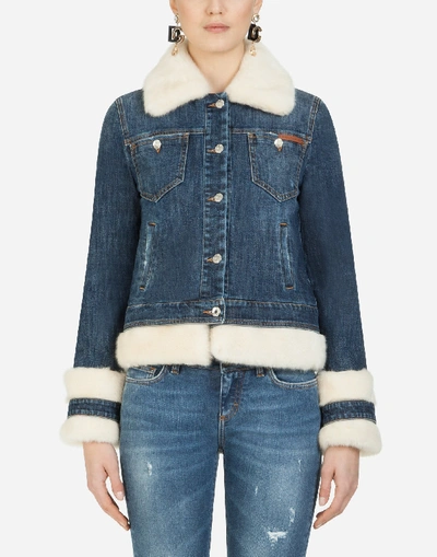 Shop Dolce & Gabbana Denim Jacket With Faux Fur Details In Blue