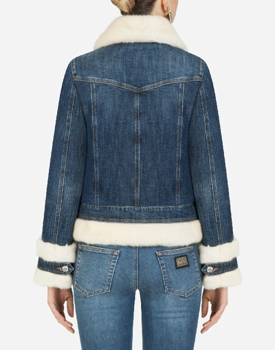 Shop Dolce & Gabbana Denim Jacket With Faux Fur Details In Blue