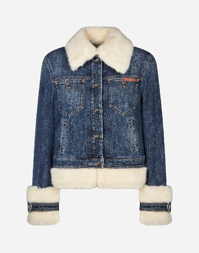 Shop Dolce & Gabbana Denim Jacket With Faux Fur Details In Blue