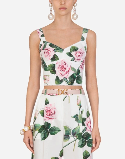 Shop Dolce & Gabbana Tropical Rose Print Poplin Bustier Top In Floral Print