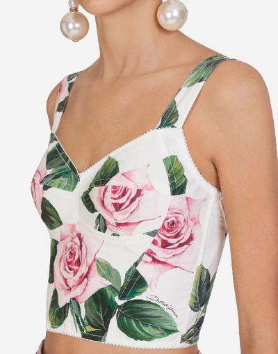 Shop Dolce & Gabbana Tropical Rose Print Poplin Bustier Top In Floral Print