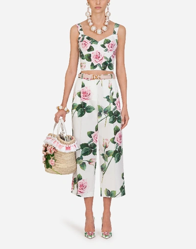 Shop Dolce & Gabbana Tropical Rose Print Poplin Bustier Top In Floral Print