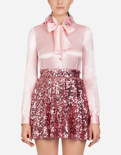 Shop Dolce & Gabbana Satin Shirt With Pussy-bow In Pink