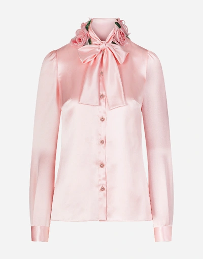 Shop Dolce & Gabbana Satin Shirt With Pussy-bow In Pink