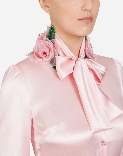 Shop Dolce & Gabbana Satin Shirt With Pussy-bow In Pink