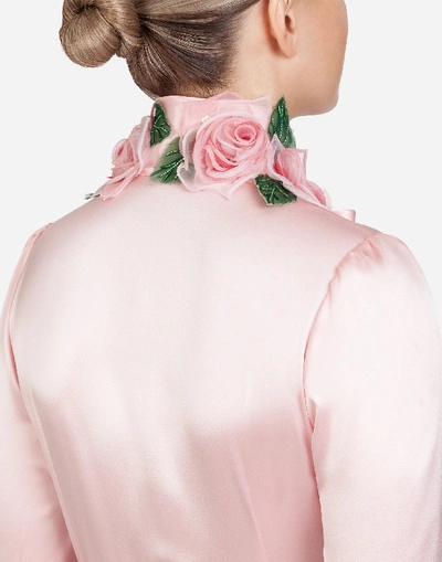 Shop Dolce & Gabbana Satin Shirt With Pussy-bow In Pink