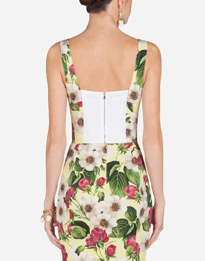 Shop Dolce & Gabbana Rose-print Charmeuse Corset In Floral Print