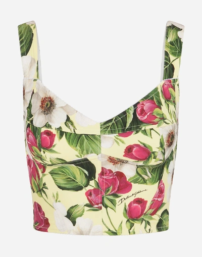 Shop Dolce & Gabbana Rose-print Charmeuse Corset In Floral Print