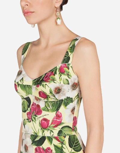 Shop Dolce & Gabbana Rose-print Charmeuse Corset In Floral Print