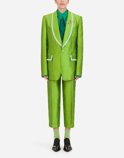 Shop Dolce & Gabbana High-waisted Pants In Shantung In Green