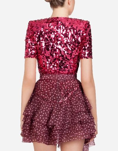 Shop Dolce & Gabbana Short-sleeved Sequined Top In Pink