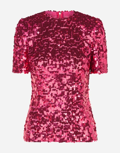 Shop Dolce & Gabbana Short-sleeved Sequined Top In Pink