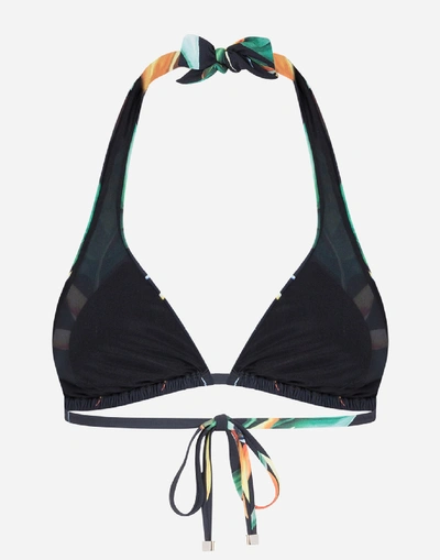 Shop Dolce & Gabbana Padded Triangle Bikini Top With Bird Of Paradise Print In Floral Print