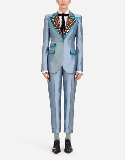 Shop Dolce & Gabbana Single-breasted Block Color Jacket In Shantung In Light Blue