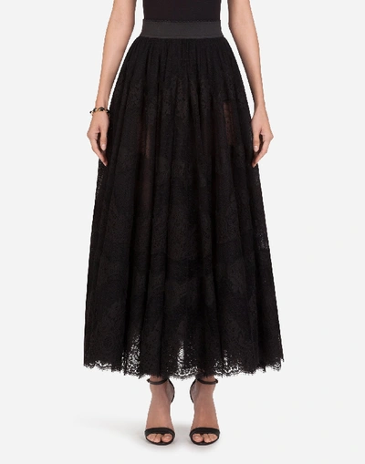 Shop Dolce & Gabbana Long Lace Plumetis Skirt