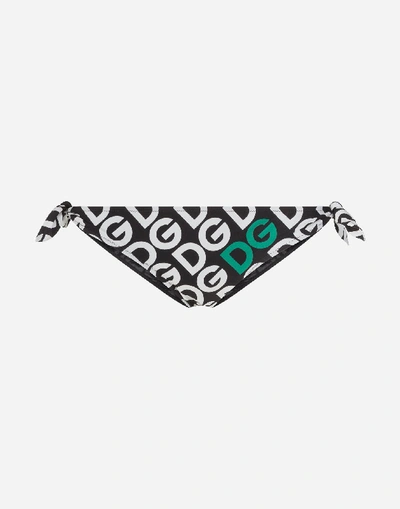 Shop Dolce & Gabbana Tie Bikini Bottoms With Dg Logo Print In Multicolor