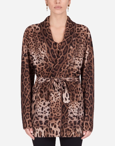 Shop Dolce & Gabbana Oversize Wool Cardigan With Leopard Print