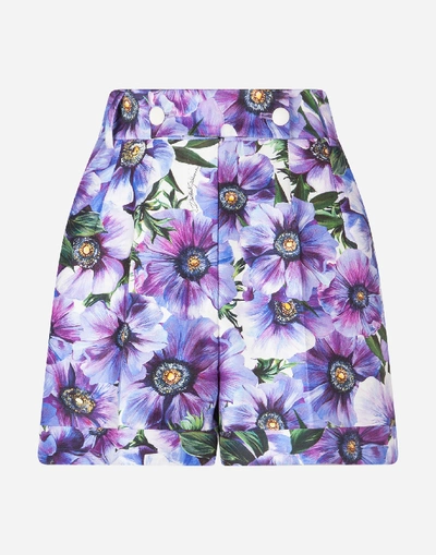 Shop Dolce & Gabbana High-waisted Shorts In Anemone-print Mikado In Floral Print