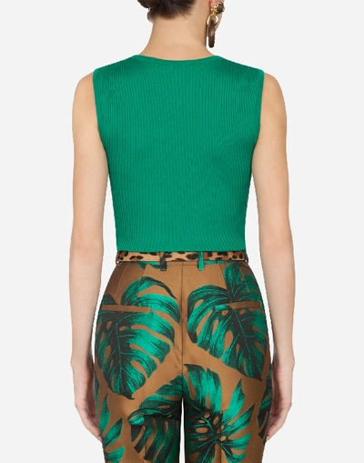 Shop Dolce & Gabbana Sleeveless Sweater In Ribbed Silk In Green