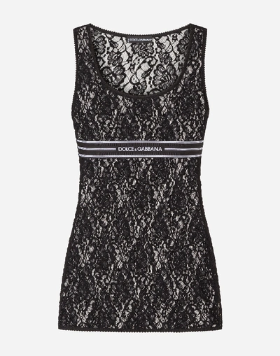 Shop Dolce & Gabbana Lace Top With Branded Elastic In Black