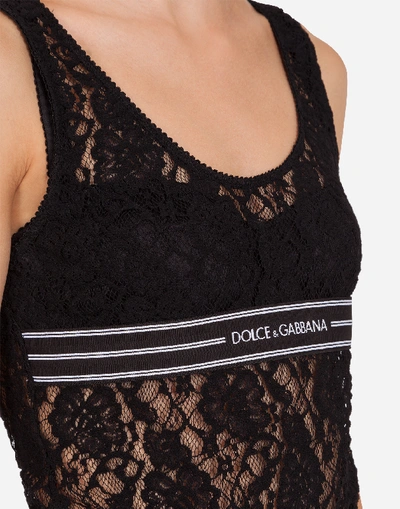 Shop Dolce & Gabbana Lace Top With Branded Elastic In Black