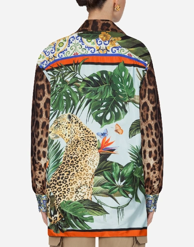 Shop Dolce & Gabbana Oversized Shirt In Twill With Zebra And Leopard Print In Multicolored